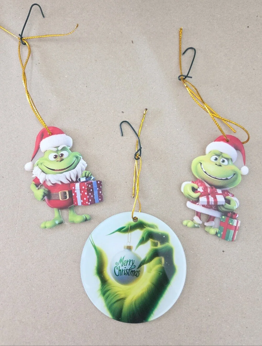 Holiday Grinch-Inspired Green Christmas Ornament Set, EUC